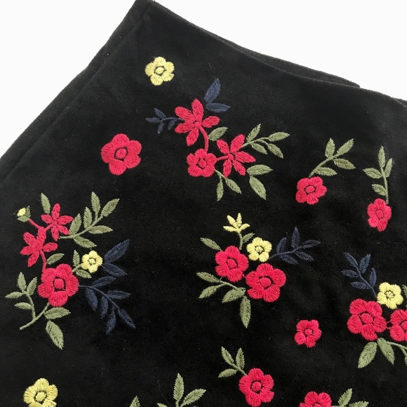 black sueded skirt with floral print embroidered accents - Picture 5 of 8